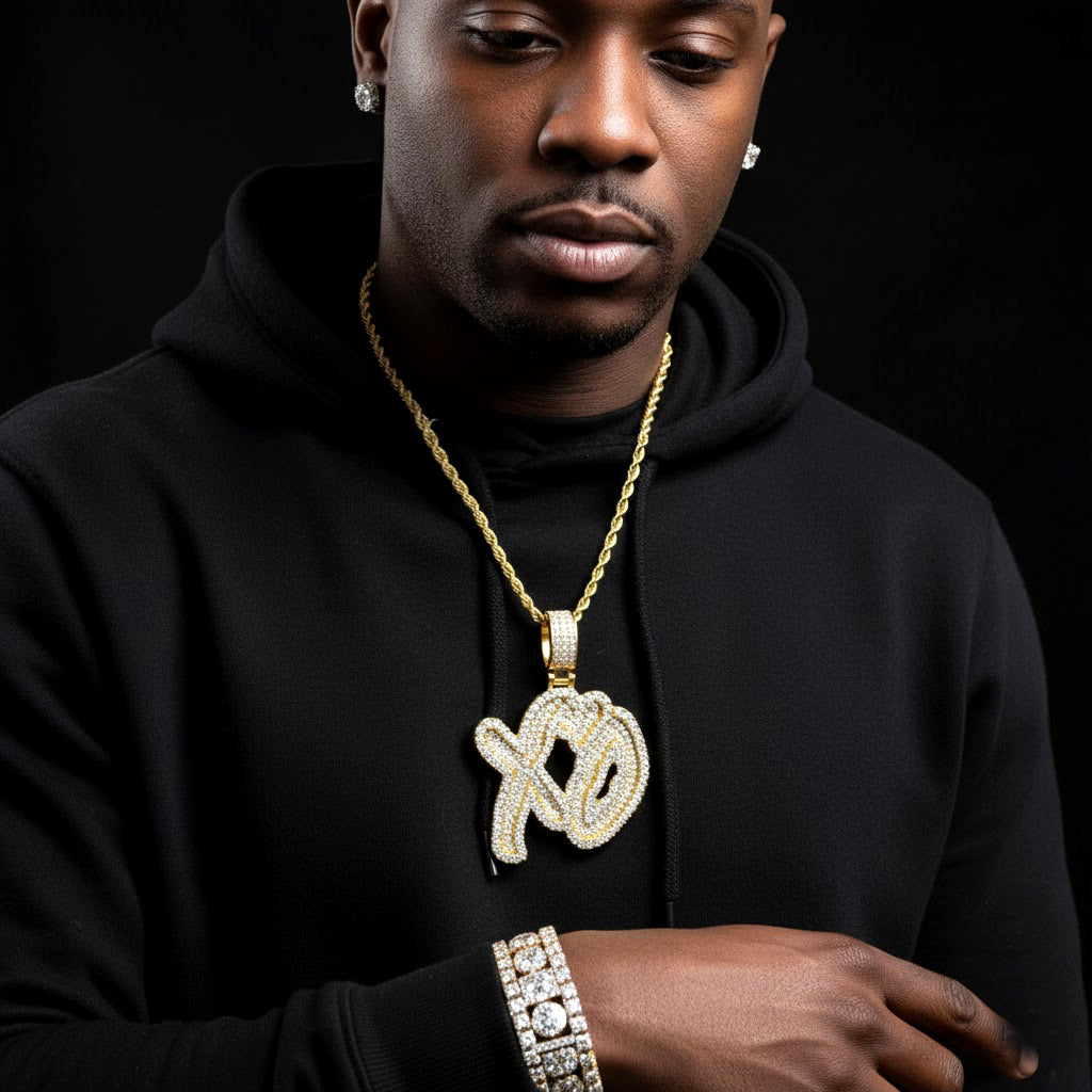 Hip - Hop Iced-Out "XO" Pendant Set【A57】