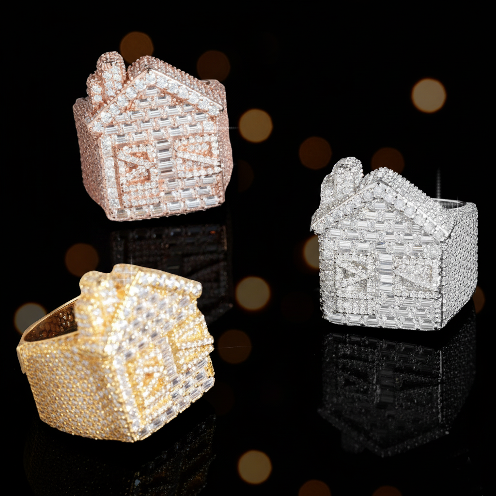 "House of Bling" Iced-Out Hip-hop-style Ring in multiple colors【A13】