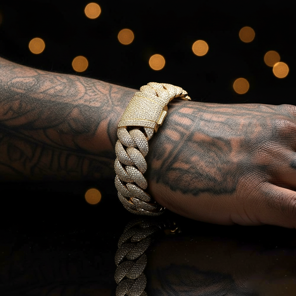 Full Inlaid Gemstone Iced-Out Cuban Chain Set【A26】