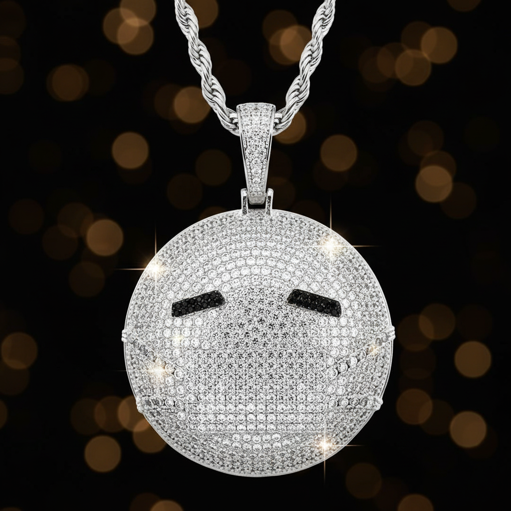 Iced-Out Masked Emoji Pendant【A34】