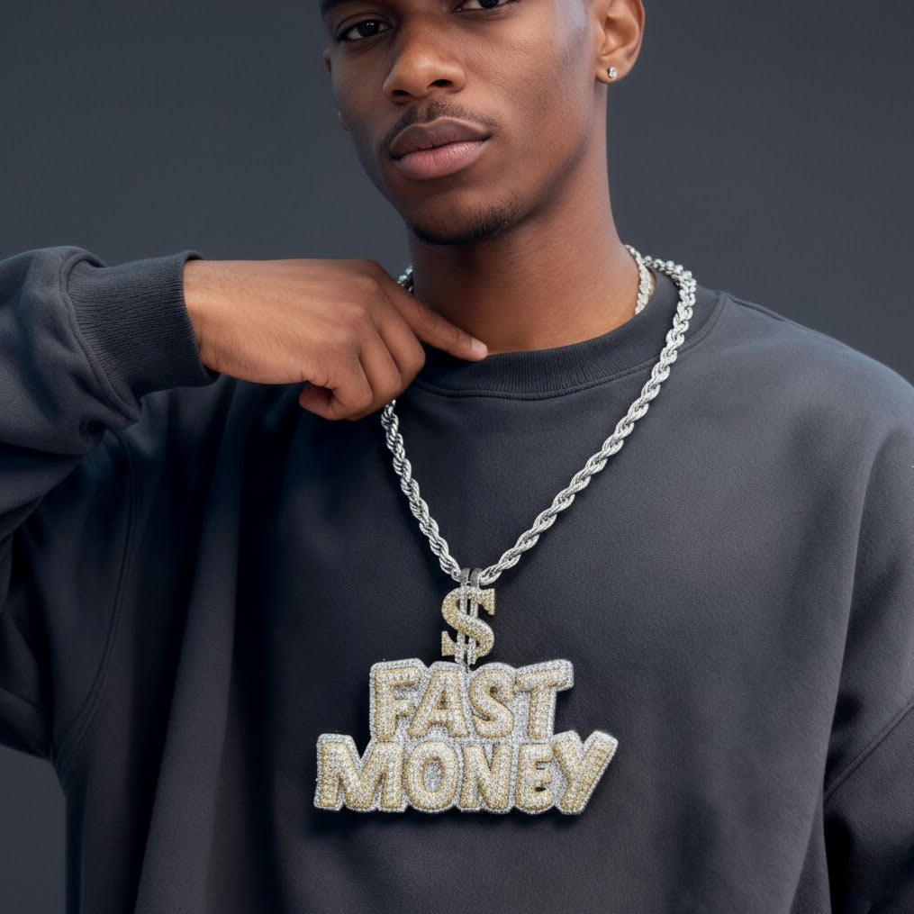 The "FAST MONEY" Iced-Out Statement Pendant【A58】