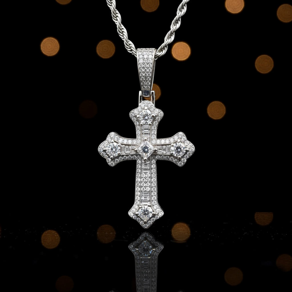 Hip - Hop Style Iced - Out Cross Pendant Necklace, Trendy Streetwear Jewelry for Urban Fashion Enthusiasts【A61】