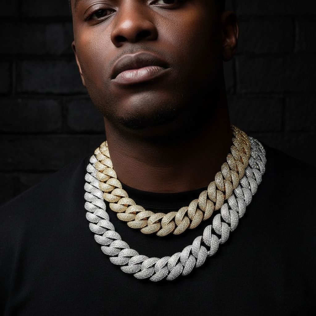 Full Inlaid Gemstone Iced-Out Cuban Chain Set【A26】