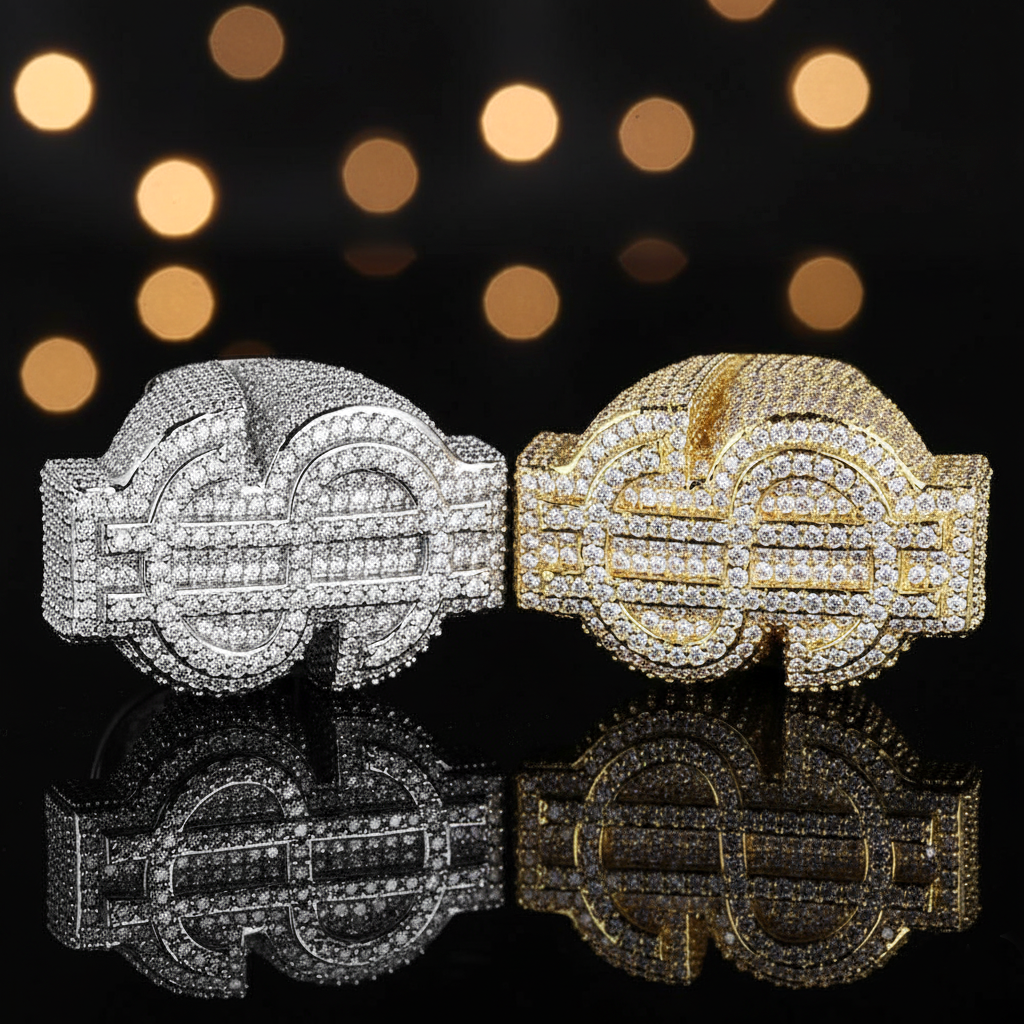 Iced-Out Dollar Sign Ring | Gold & Silver【A14】