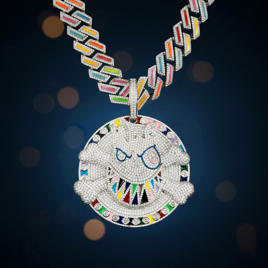 Rainbow Shark Dog Iced-Out Pendant【A18】