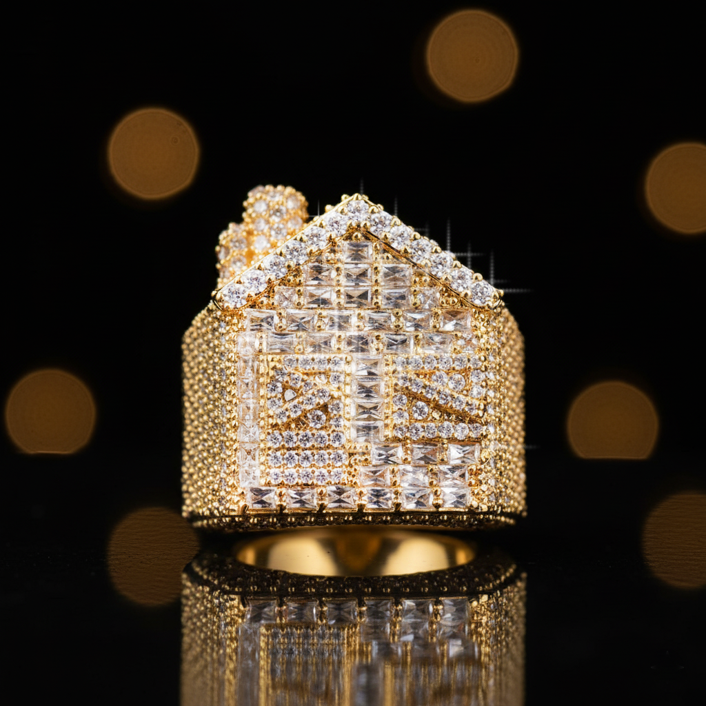 "House of Bling" Iced-Out Hip-hop-style Ring in multiple colors【A13】