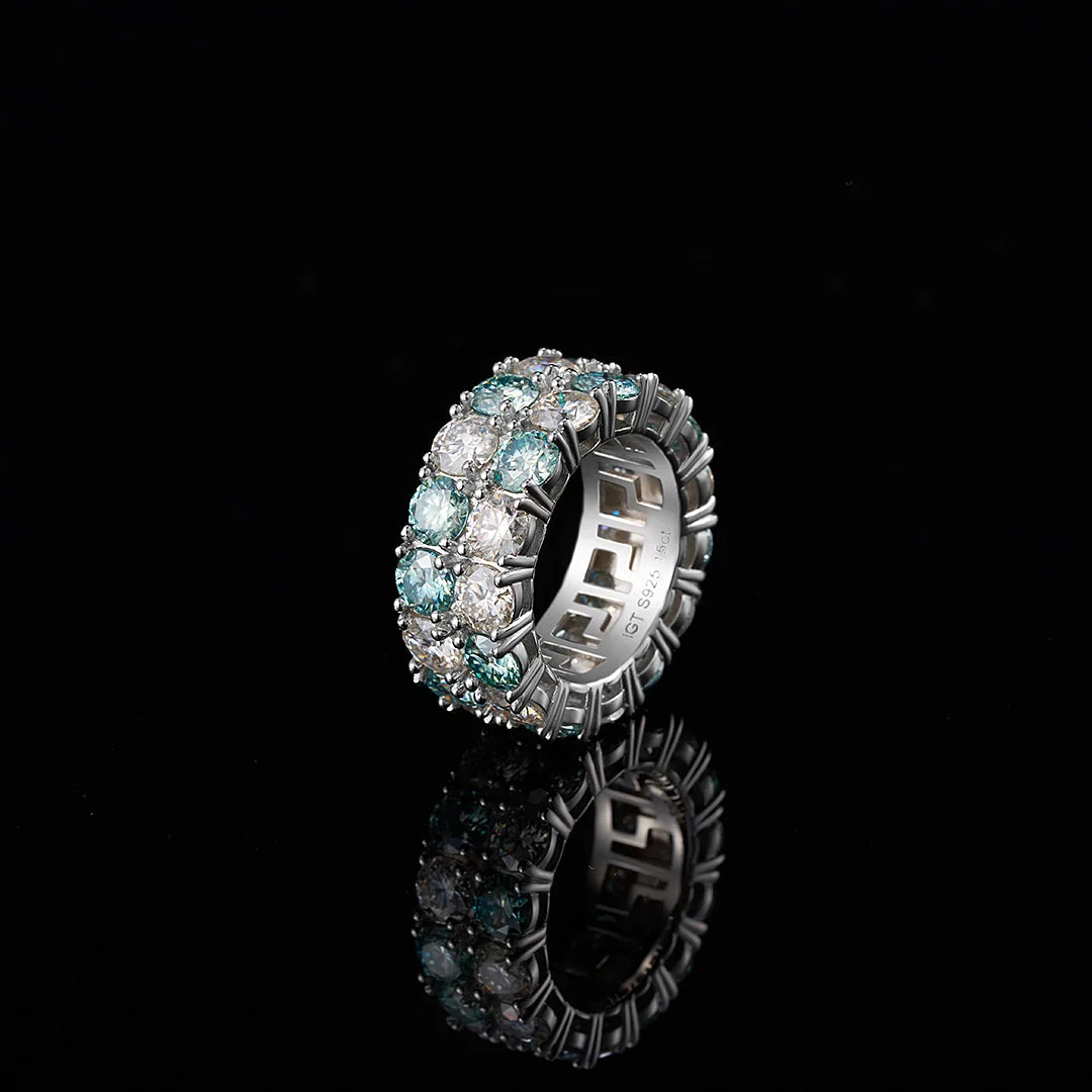 Moissanite Blue & White Two Row Eternity Ring