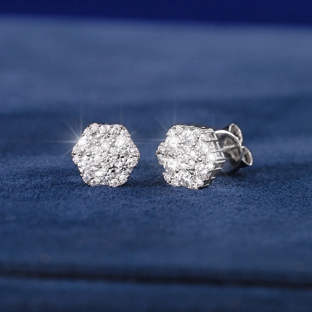 S925 & VVS Moissanite Cluster Hexagon Full Paved Earrings
