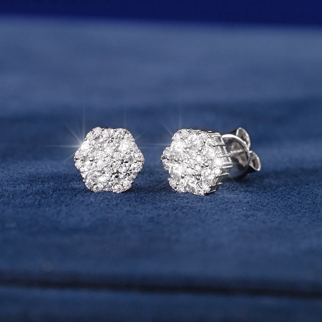 S925 & VVS Moissanite Cluster Hexagon Full Paved Earrings
