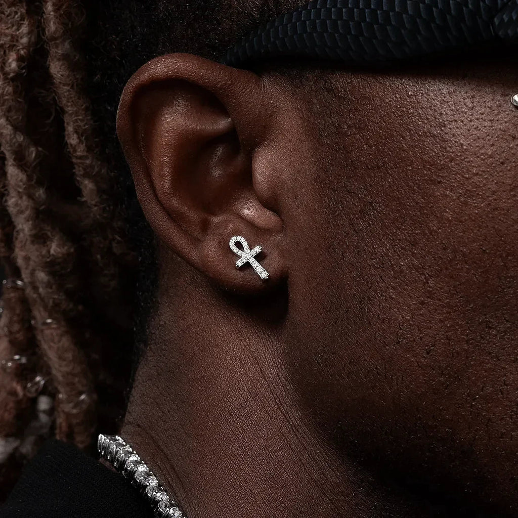 Micro Ankh Moissanite Stud Earring