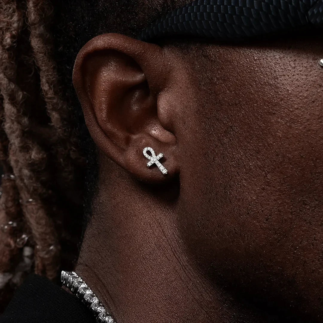 Micro Ankh Moissanite Stud Earring