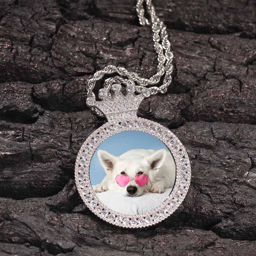 Iced Custom Crown Photo Moissanite Pendant
